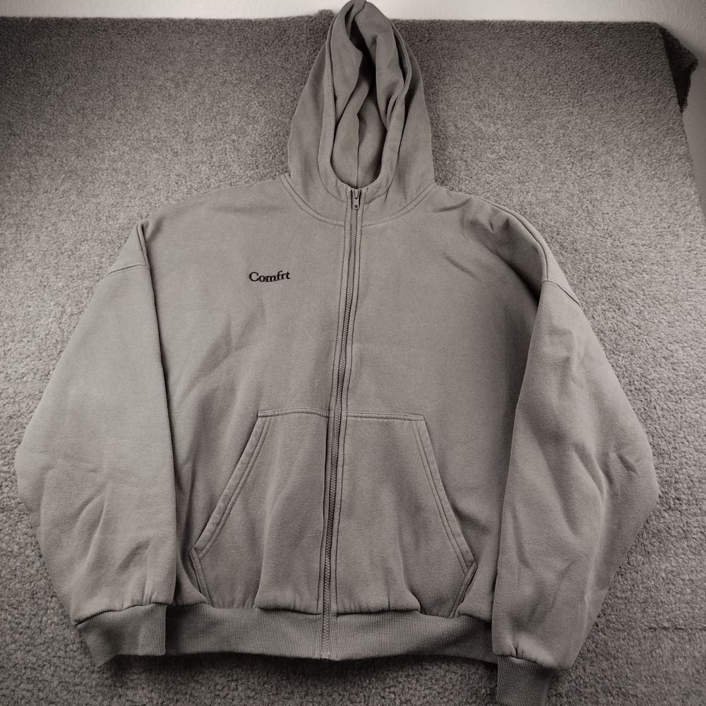Comfrt Hoodie Sz Large Full Zip Grey Oversized Fleece Lounge Comfy